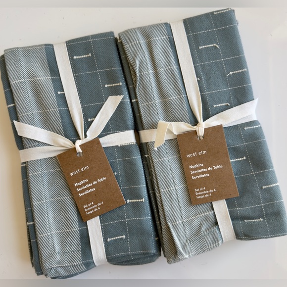West Elm Other - West Elm Set of 2 Delicate Grid 100% Cotton Napkin Sets Mist Blue NWT Retail $96